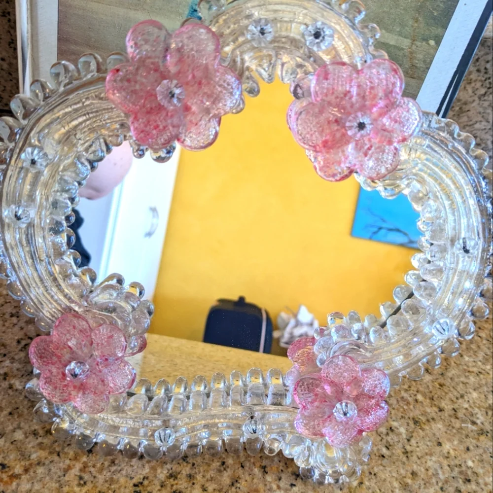 VTG Fratelli Tosi Murano Glass Floral Table Mirror Made in Italy